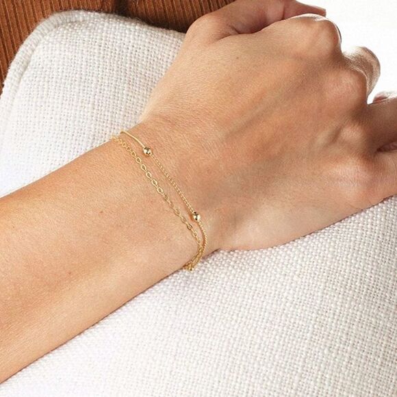 NEW Simple Double Chain Layered Gold Bracelet - Picture 1 of 4